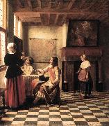A Woman Drinking with Two Men s, HOOCH, Pieter de